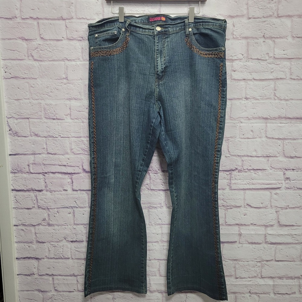 Y2k Old Skool Embroidered Flare Jeans‎ Womens 20 Retro Thrifty Denim Streetwear